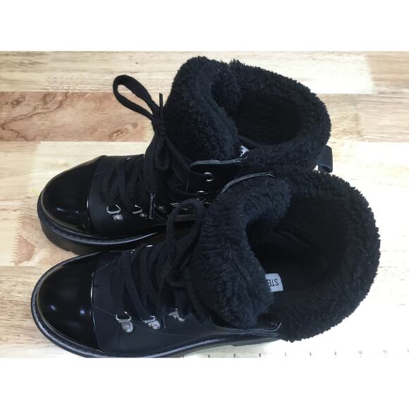 Steve Madden Reyen Combat Booties Women's 7.5 Black Leather Lace Up Casual - Picture 5 of 7